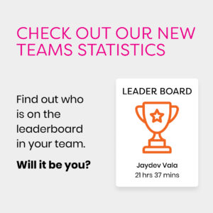 Check out our new teams statistics. Find out who is on the leaderboard in your team. Will it be you?