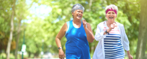 Women walking in a park