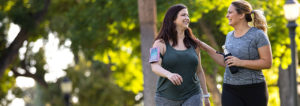 Two women walking together