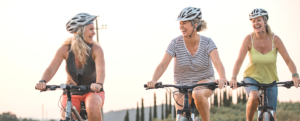 Group of friends riding bikes