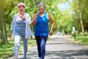 two women walking