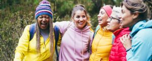 Group of happy female walkers